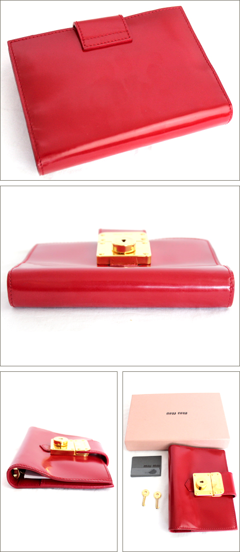 ミュウミュウ[MIUMIU] レザー 手帳 カバー[5A0082] 赤×ゴールド金具