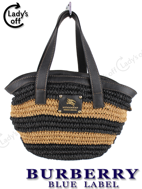 バーバリーブルーレーベル ボーダーストロー ハンドバッグ