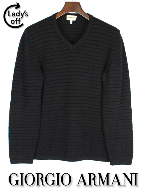 ジョルジオアルマーニ 黒×白Vネックセーター
