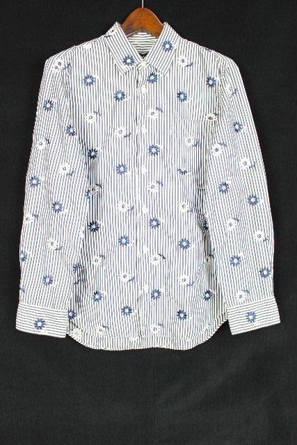 コムデギャルソン [ COMME des GARCONS ] フラワー刺繍 ストライプ シャツ 白×紺色 SIZE[M] レディース トップス