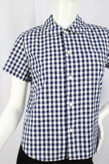 ブランド公式通販 コムデギャルソンコムデギャルソン　ギンガムチェック丸襟シャツ　ブラウス シャツ/ブラウス(七分/長袖)
