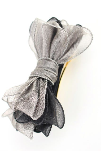 アッカ ［ acca ］ リボン バレッタ ブラック 黒×グレー ヘアアクセサリー ヘアアクセ