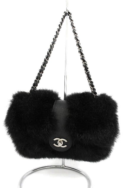 シャネル ［ CHANEL ］ エコファー キャビアスキン マトラッセ ブラック 黒 Wチェーン ダブルチェーン ハンドバッグ ショルダーバッグ