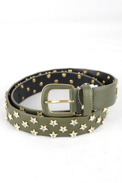 シャネル ［ CHANEL ］ 17C スワロフスキー スター レザー ベルト カーキ SIZE［75］ レディース ★定価２３５４４０円★