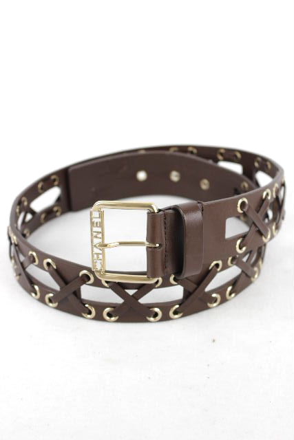 シャネル ［ CHANEL ］ B16K メッシュ レザー ベルト ブラウン SIZE［75/30］ レディース ホールド金具