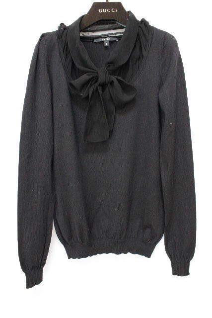 グッチ ［ GUCCI ］ GGチャーム カシミヤ リボン ニット セーター 長袖 SIZE［S］ レディース トップス ブラック 黒