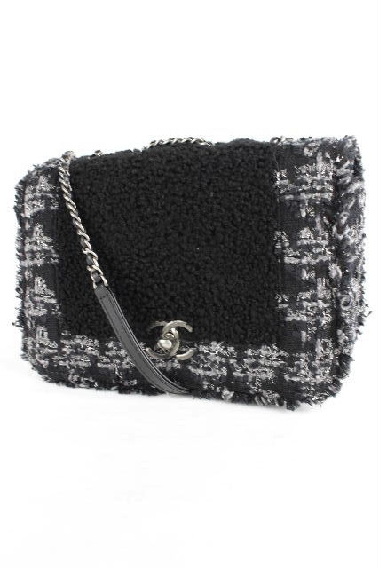 シャネル[CHANEL] 2017AW ツイード Wチェーン マトラッセ ブラック 黒 ダブルチェーン ボーイ BOY ハンドバッグ ショルダーバッグ