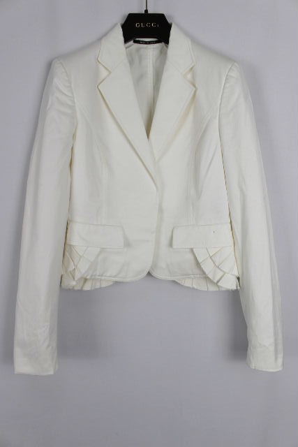 グッチ[GUCCI] フリル ショート ジャケット ホワイト 白 SIZE［42］ レディース トップス アウター