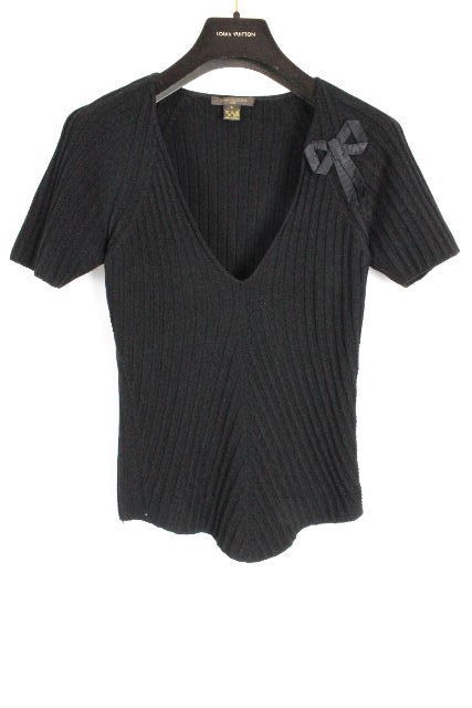 ルイヴィトン[LOUISVUITTON] リボン ニット セーター ブラック 黒 半袖 SIZE［L］ レディース プルオーバー カットソー ヴィトン ビトン