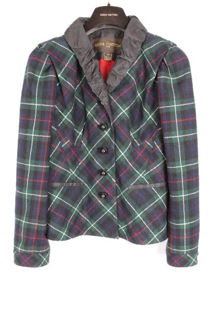 ルイヴィトン[LOUISVUITTON] チェック柄 フリル ウール ジャケット グリーン SIZE［40］ レディース アウター コート ヴィトン ビトン