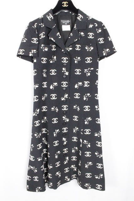 シャネル [ CHANEL ] 97C ココマーク パピヨン シャツ ワンピース 黒 SIZE［36］ レディース ロングワンピース フレアーワンピース