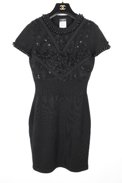 シャネル ［ CHANEL ] P36 パール デコレーション ニットワンピース SIZE［38］ レディース セーター フレアー ワンピ ブラック 黒