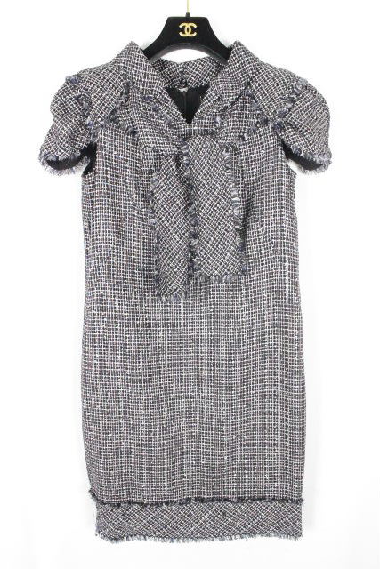 シャネル ［ CHANEL ] 09P ツイード リボン ワンピース ブラック 黒 SIZE［36］ レディース ワンピ