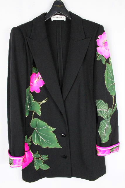 レオナール ［ LEONARD ］ フラワー ストレッチ ジャケット ブラック 黒 SIZE[38] アウター トップス 花柄