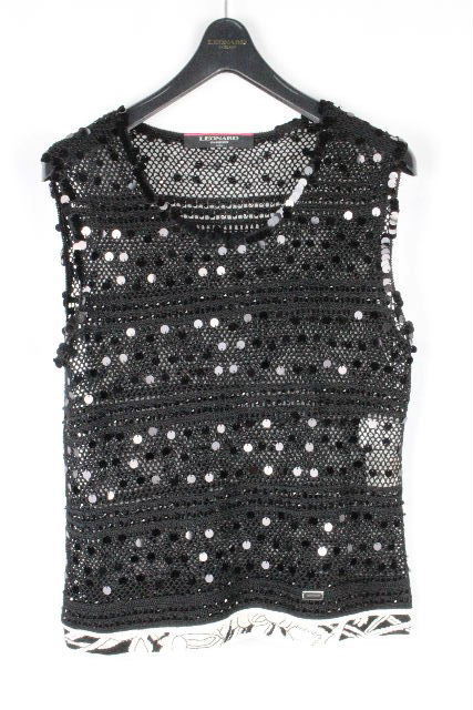 レオナール ［ LEONARD ］ 鍵編みレース スパンコール ニット ブラック 黒 SIZE[M] レディース トップス ノースリーブ タンクトップ
