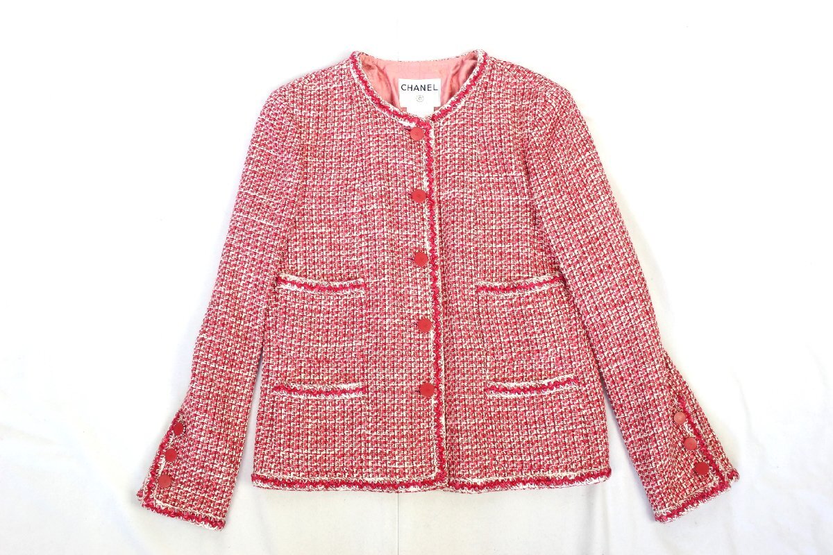 02P シャネル CHANEL ノーカラー ツイード ジャケット ４２ P19135 B61