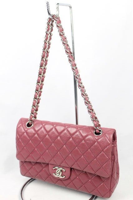 シャネル CHANEL Wチェーン マトラッセ ラムスキン パープル シルバー金具 ショルダーバッグ