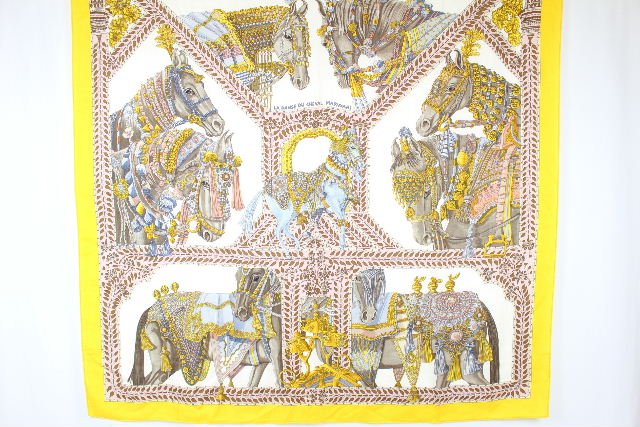 エルメス HERMES カシシル カレ140 カレジェアン マールワーリ 馬のダンス イエロー カシミヤ 大判 スカーフ